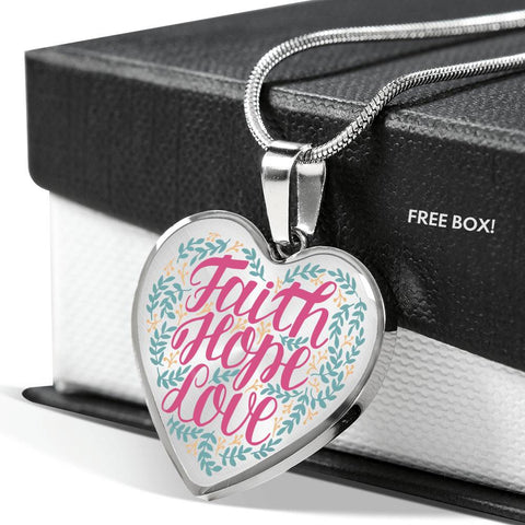 Christian Heart Necklace (Faith, Hope, & Love) - Scripture Heart Necklace