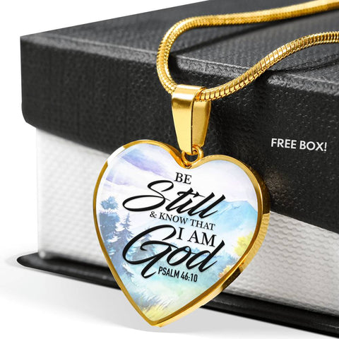 Heart Pendant Necklace (Be Still and Know That I Am God, Psalm 46:10)