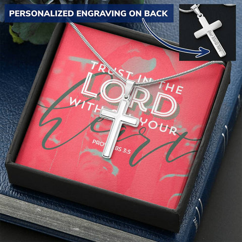 Personalized Cross Necklace w/ Scripture Card (Proverbs 3:5) - Christian Necklace - Gift for Christians