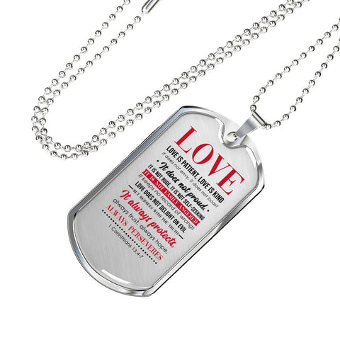 Christian Dog Tag - Love Is Patient - Scripture Necklace