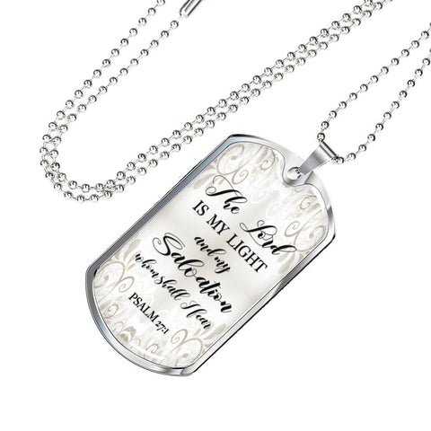 Christian Dog Tag Necklace - The Lord Is My Light & Salvation (Psalm 27:1) - Scripture Necklace