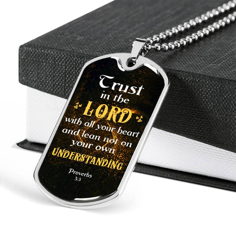 Scripture Dog Tag Necklace (Christian Necklace - Proverbs 3:5 Trust In The Lord with All your Heart)