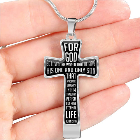 Christian Cross Necklace - For God So Loved The World (John 3:16) - Scripture Necklace
