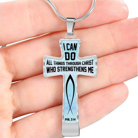 Christian Cross Necklace- I Can Do All Things Through Christ (Phil 3:14) -  Scripture Necklace