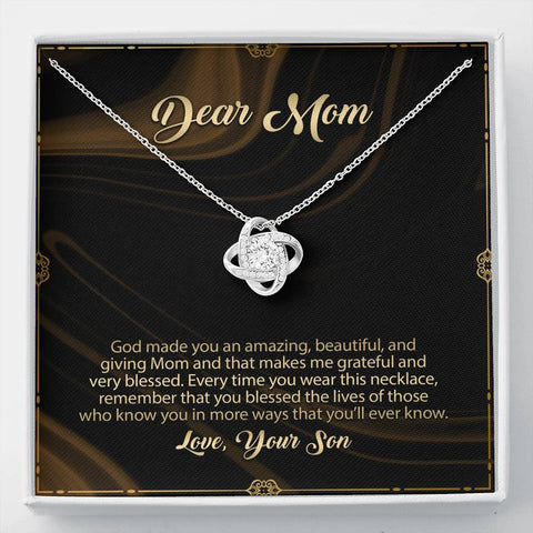 Mom's Necklace - Love Knot Pendant Necklace & Message Card - Son's Gift to Mom