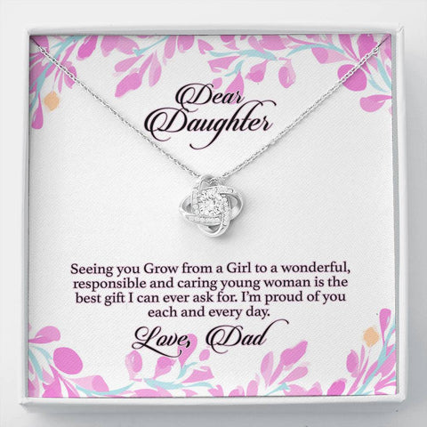 Daughter's Necklace - Love Knot Pendant Necklace & Message Card - Dad's Gift to Daughter