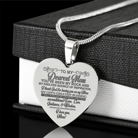 Dearest Mom Engraved Steel Heart Necklace