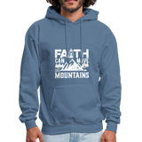 Faith Can Move Mountain Men's Hoodie - Christian Hooded Sweatshirt - denim blue