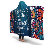 Christian Hooded Blanket - God Is Within Her, Scripture and Quotes Outdoor Blanket, Festival and Couch Blanket