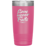 Love Never Fails 20oz Vacuum Tumbler - Laser Etched Travel Mug Ideal Gift for Christian Friends & Church Members