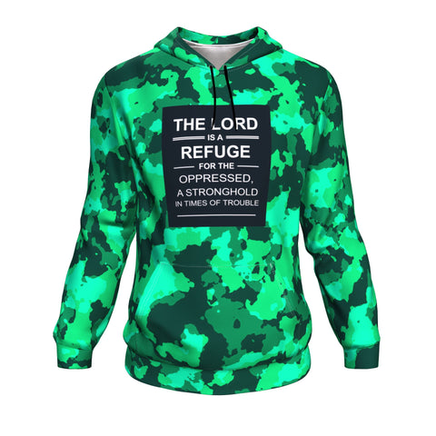 Christian AOP Hoodie, The Lord Is The Refuge For The Oppressed (Psalm 9:9-10)