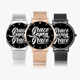 Scripture Unisex Wristwatches (Multi Sizes & Colors w/ Calendar) - Grace Upon Grace (John 1:16) Wristwatches - Christian Wristwatch - Gift for Christians