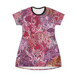 Love All Over Print T-Shirt Dress, AOP Women Shirt Dress, Valentine Doodle Graphic Shirt Dress