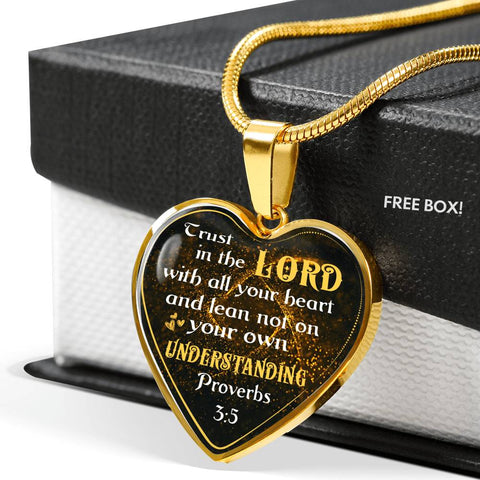 Heart Pendant Necklace - (Christian Necklace, Proverbs 3:5 Trust In The Lord With All Your Heart)