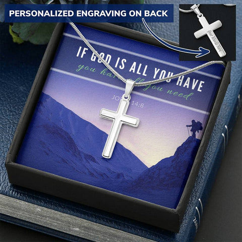 Personalized Engraved Cross Necklace w/ Scripture Card (John 14:8) - Christian Unisex Necklace - Gift for Christians