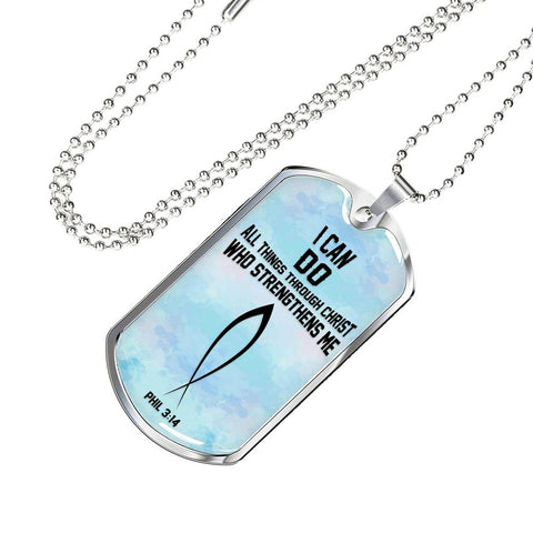 Christian Dog Tag Necklace - I Can Do All Things Through Christ (Phil 3:14) - Scripture Necklace