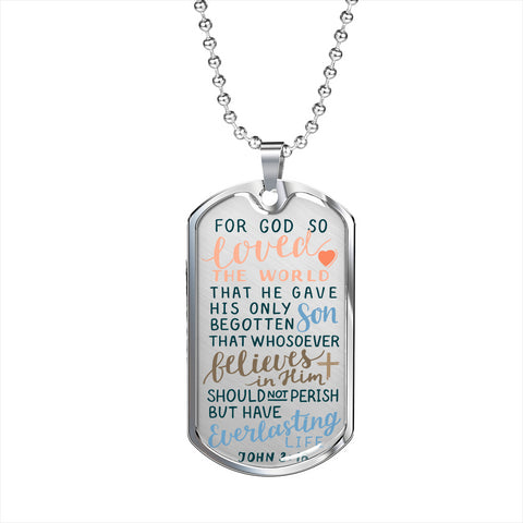 John 3:16 Dog Tag Necklace - Scripture Unisex Dog Tag Necklace - Christian Military Necklace