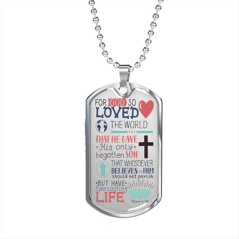 John 3:16 Dog Tag Necklace (D2) - Scripture Unisex Dog Tag Necklace - Christian Military Necklace