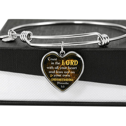 Christian Heart Bangle - Trust In The Lord With All Your Heart (Proverbs 3:5) - Scripture Bracelet
