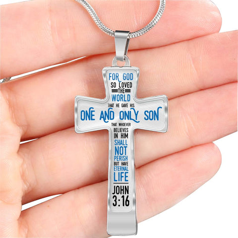 Christian Cross Necklace / Custom Bible Verse / John 3:16 For God So Loved The World / Stainless Cross Necklace