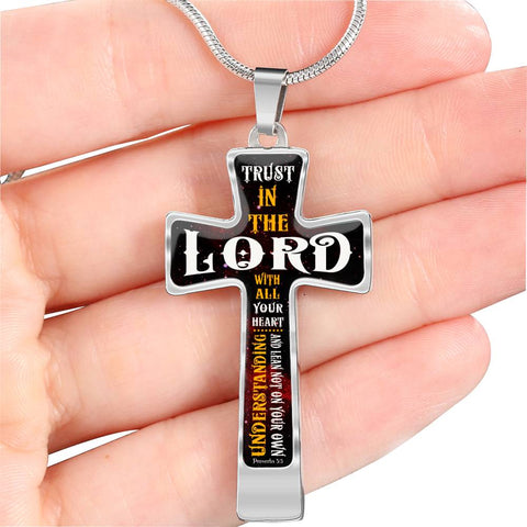 Scripture Cross Necklace (Christian Necklace - Proverbs 3:5 Trust In The Lord With All Your Heart)
