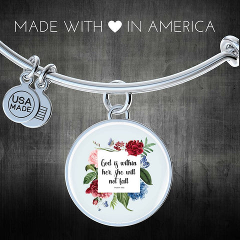 Christian Circle Bangle - God Is Within Her She Will Not Fall (Psalm 46:5) - Christian Bracelet