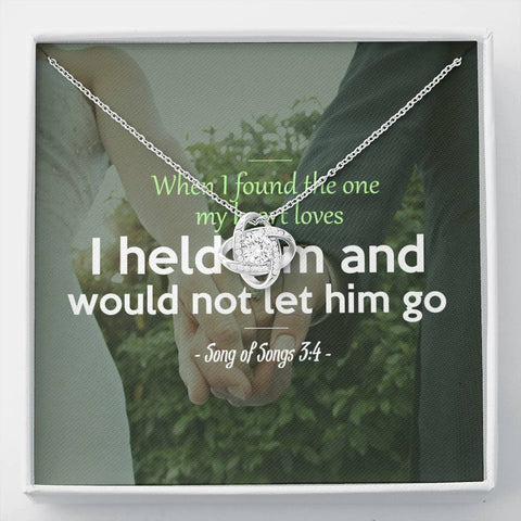 Love Knot Necklace w/ Scripture Card (Song of Songs 3:4) - Gift for Christian Wife, Girlfriend, & Fiancee