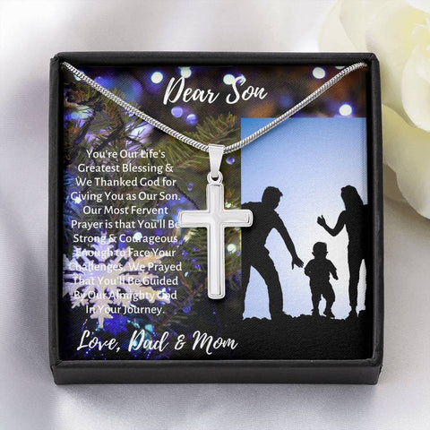 Son's Necklace - Cross Pendant Necklace & Message Card - Parent's Gift to Son