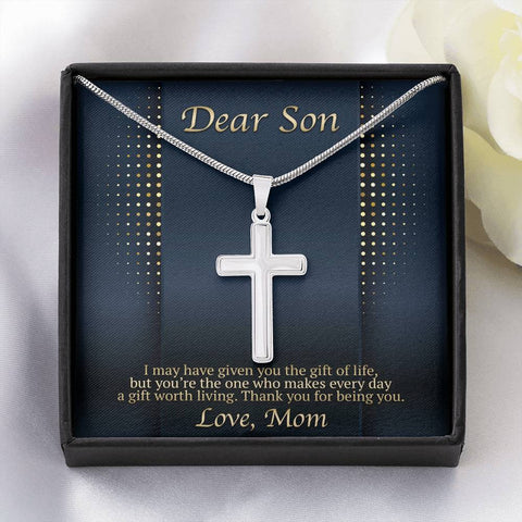 Son's Necklace - Cross Pendant Necklace & Message Card - Mom Gift to Son