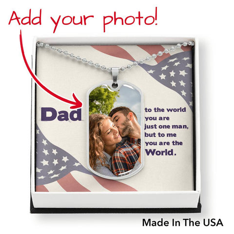 American Dad Personalized Dog Tag Necklace w/ Message Card - Upload You & Dad's Photo - Gift for Dad