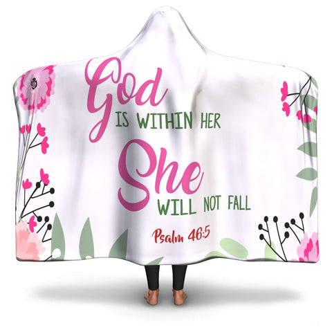 Christian Hooded Blanket - God Is Within Her, Scripture and Quotes Outdoor Blanket, Festival and Couch Blanket
