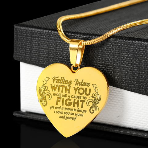 Falling In Love Gold Heart Engraved Pendant Necklace