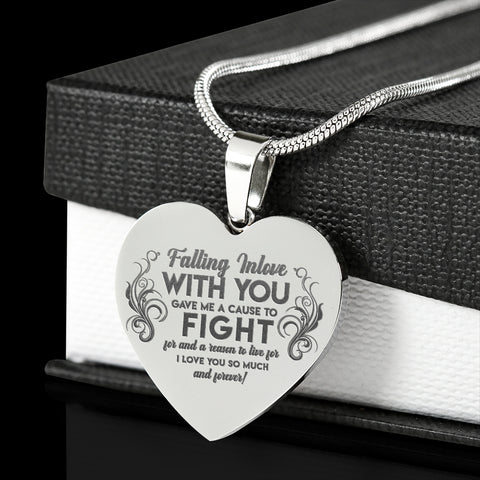 Falling In Love Stainless Steel Heart Engraved Pendant Necklace