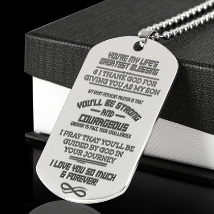 Dearest Son Engraved Stainless Dog Tag - Military Necklace