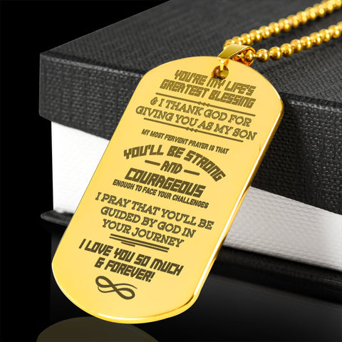 Dearest Son Engraved Gold Dog Tag - Military Necklace