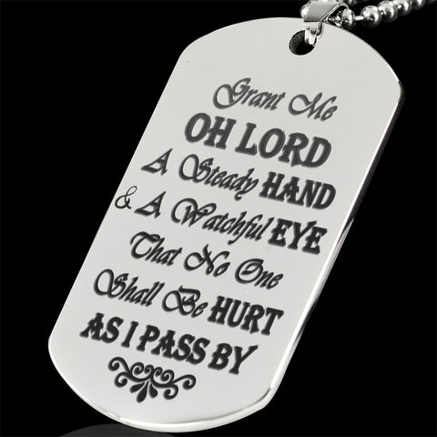 Drivers Prayer Engraved Stainless Dog Tag / Military Necklace