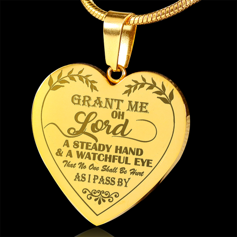 Drivers Prayer Engraved Gold Heart Necklace