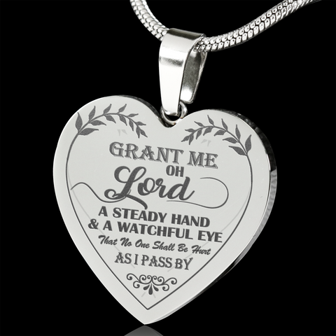 Drivers Prayer Engraved Stainless Heart Necklace