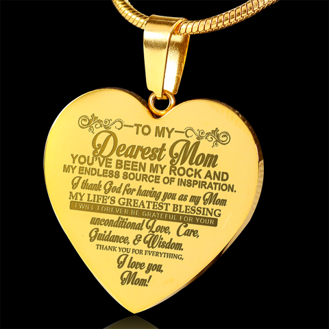 Dearest Mom Engraved Gold Heart Necklace