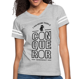 Christian Women’s Vintage Sport Tees (Romans 8:37, I Am More Than A Conqueror) - heather gray/white