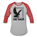 Christian Men's Baseball Shirt (Isaiah 40:31, Soar High On Wings Like Eagles) - heather gray/red
