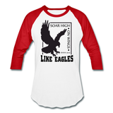 Christian Men's Baseball Shirt (Isaiah 40:31, Soar High On Wings Like Eagles) - white/red