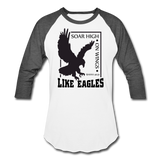 Christian Men's Baseball Shirt (Isaiah 40:31, Soar High On Wings Like Eagles) - white/charcoal