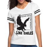 Christian Women’s Vintage Sport Tees (Isaiah 40:31, Soar High On Wings Like Eagles) - white/black