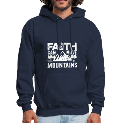 Faith Can Move Mountain Men's Hoodie - Christian Hooded Sweatshirt - navy