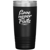 Love Never Fails 20oz Vacuum Tumbler - Laser Etched Travel Mug Ideal Gift for Christian Friends & Church Members