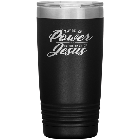 There Is Power In The Name Of Jesus 20oz Vacuum Tumbler - Laser Etched Scripture Travel Mug Ideal Gift for Christian Friends & Church Members